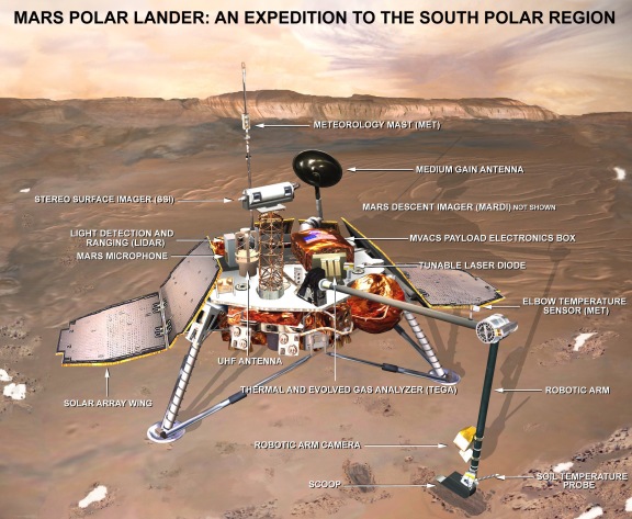 Il Mars Polar Lander (fonte: NASA via Wikipedia).